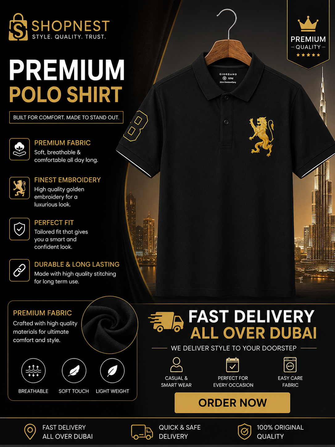 Premium Black Polo Shirt – Luxury Embroidered Cotton | ShopNest Men's Premium Polo Shirt – Soft, Breathable & Stylish Luxury Embroidered Black Polo Shirt – Premium Quality Premium Cotton Polo Shirt for Men – Elegant Black Edition